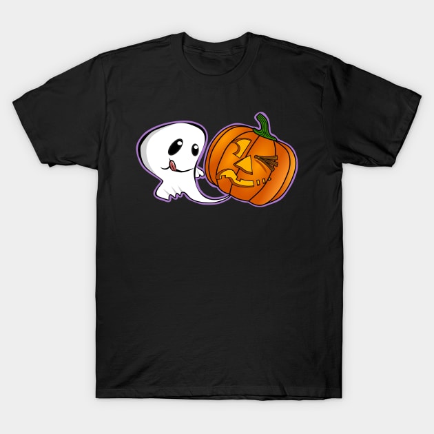 Funny Pumpkin Farting Kawaii Halloween Ghost T-Shirt by Redmanrooster